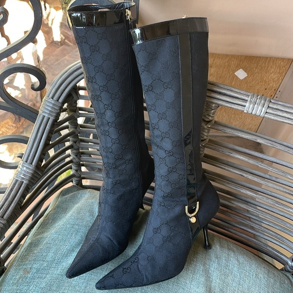 Gucci vintage GG monogram black cloth boots - Picture 9 of 16